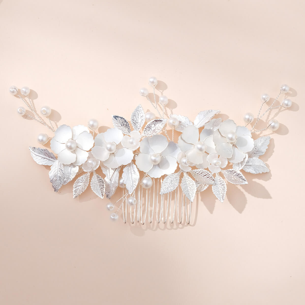 Bridal Wedding Hair Pins White Flower Hair Clip Silver Bride Accessories for Women Girls