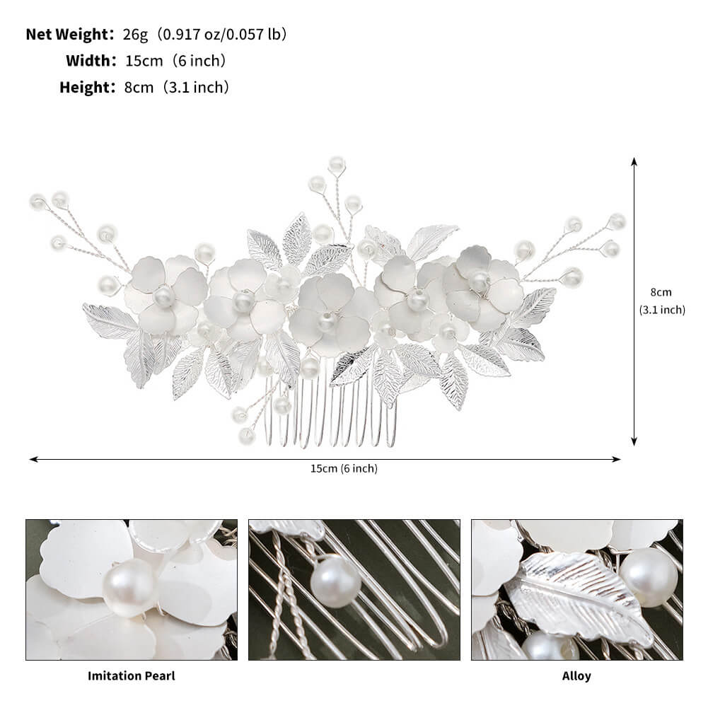 Bridal Wedding Hair Pins White Flower Hair Clip Silver Bride Accessories for Women Girls