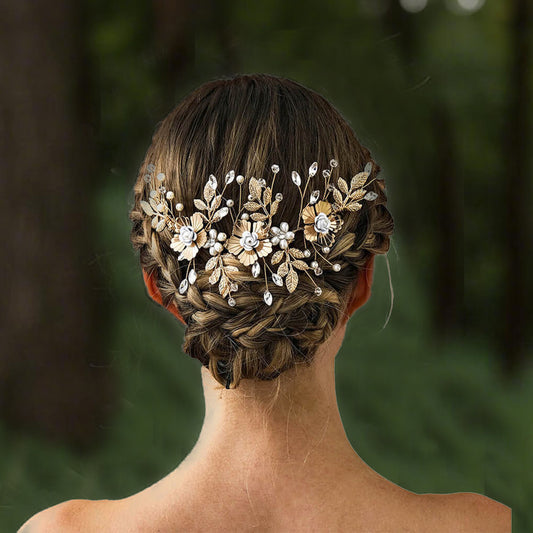 Wedding Hair Pin Combs Gold Metal leaf blade Vintage Pearl Bride Hairpins Decorative Hair Accessories for Women and Girls Headdress