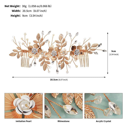Wedding Hair Pin Combs Gold Metal leaf blade Vintage Pearl Bride Hairpins Decorative Hair Accessories for Women and Girls Headdress